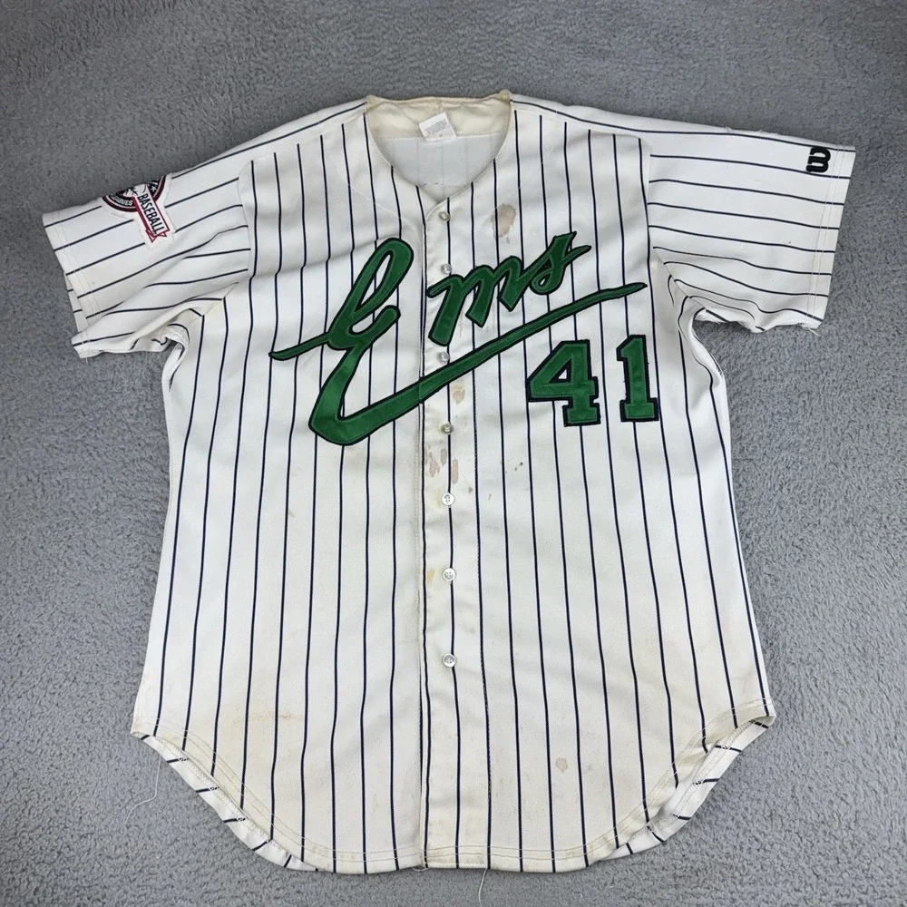 Vintage 1997 Eugene Emeralds Wilson‎ Baseball Jersey Game Worn Signed Striped 46